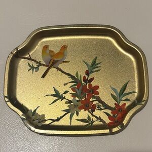 Gold Decorative Tray with Bird & Floral Motif